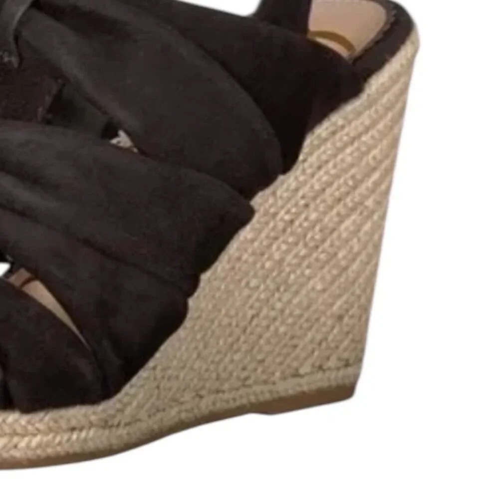 Sam Edelman Awan Black Suede Wedges Espadrille Slingback Sandals Size 8